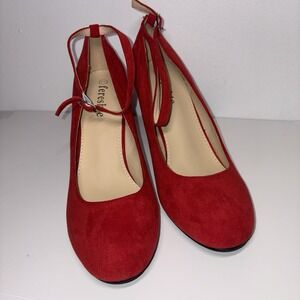 fereshte Ankle Strap Heel Sz 9.5 Faux Suede Block Heel Mary Jane Pumps 9.5